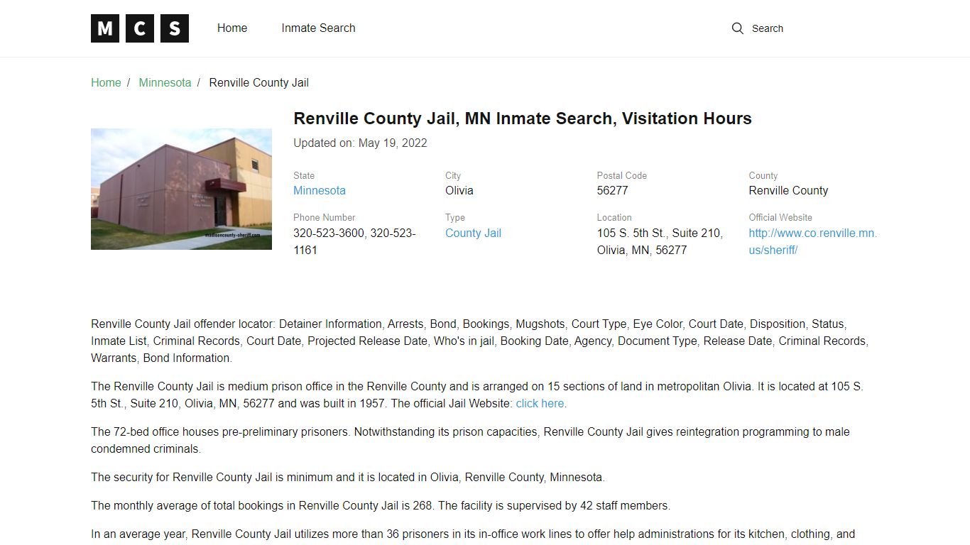 Renville County, MN Jail Inmates Search, Visitation Rules